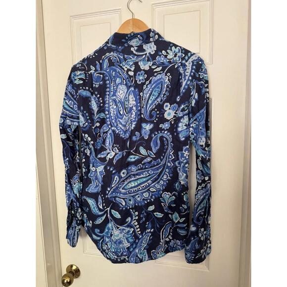Polo Ralph Lauren Mens Small Paisley Linen Aqua Blue Long Sleeve Button Up Shirt - Picture 8 of 13